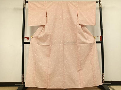 平和屋着物▽お召　単衣　花唐草文　正絹　逸品　AAAW1622fy