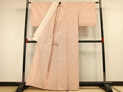 平和屋着物▽お召　単衣　花唐草文　正絹　逸品　AAAW1622fy