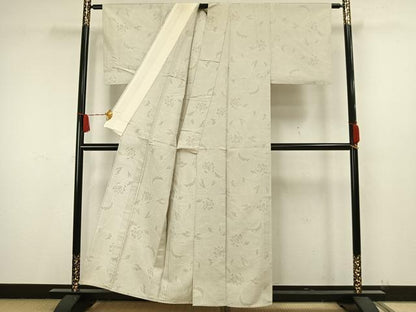 平和屋着物▽上質な紬 単衣 花唐草文 正絹 逸品 AAAW1624fy