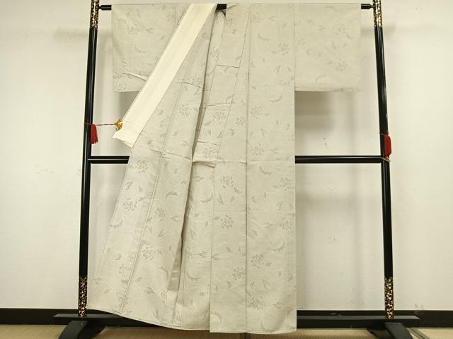 平和屋着物▽上質な紬 単衣 花唐草文 正絹 逸品 AAAW1624fy
