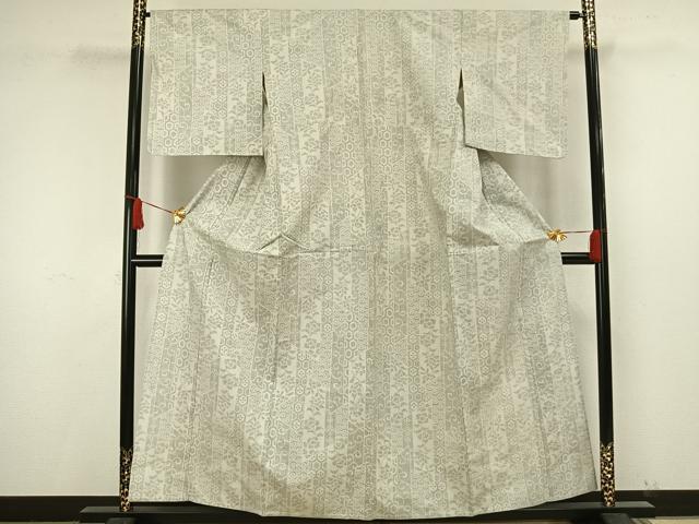 平和屋着物▽結城紬 単衣 100亀甲 草花文 正絹 逸品 AAAW1626fy