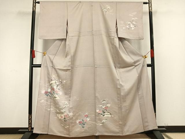 平和屋着物▽訪問着 単衣 風景草花文 金彩 正絹 逸品 AAAW1627fy