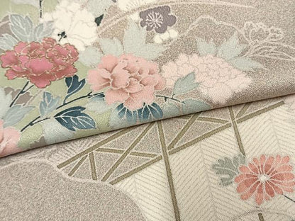 平和屋着物▽訪問着 単衣 風景草花文 金彩 正絹 逸品 AAAW1627fy
