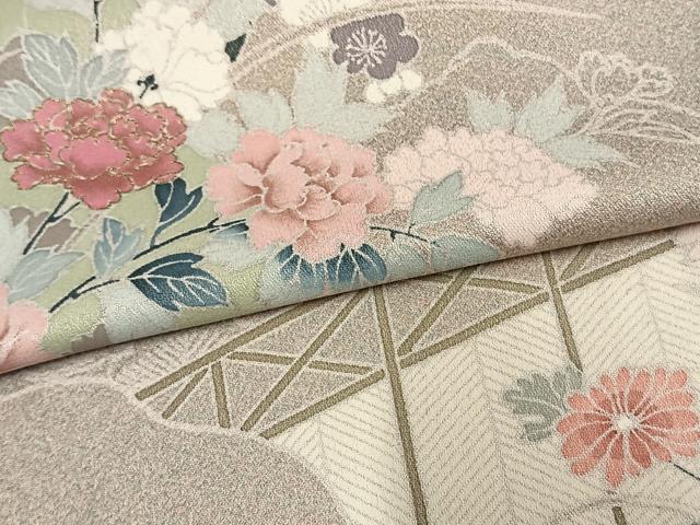 平和屋着物▽訪問着 単衣 風景草花文 金彩 正絹 逸品 AAAW1627fy