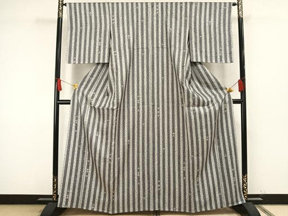 平和屋着物▽上質な小紋 単衣 縞 正絹 逸品 未使用 AAAW1628fy