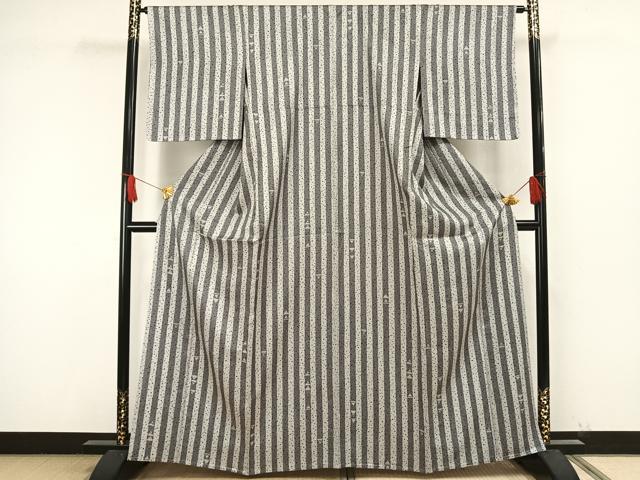 平和屋着物▽上質な小紋 単衣 縞 正絹 逸品 未使用 AAAW1628fy