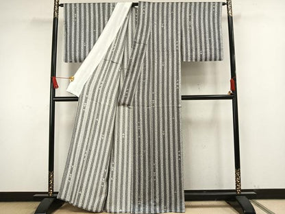 平和屋着物▽上質な小紋 単衣 縞 正絹 逸品 未使用 AAAW1628fy