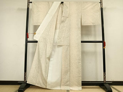 平和屋着物▽上質な紬 単衣 草花間道 正絹 逸品 AAAW1629fy
