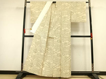 平和屋着物▽上質な紬 単衣 亀甲花文 正絹 逸品 AAAW1630fy
