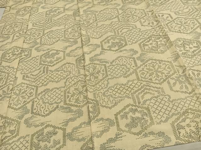 平和屋着物▽上質な紬 単衣 亀甲花文 正絹 逸品 AAAW1630fy