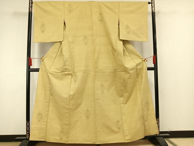 平和屋着物▽結城紬 単衣 80亀甲 幾何学文様 正絹 逸品 AAAW1636fy