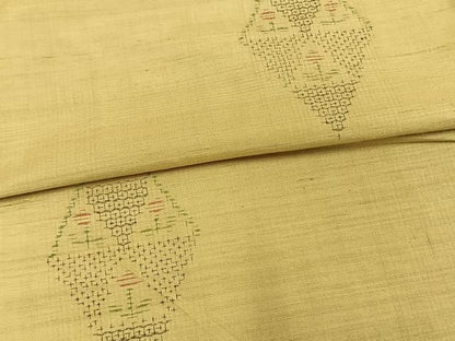 平和屋着物▽結城紬 単衣 80亀甲 幾何学文様 正絹 逸品 AAAW1636fy