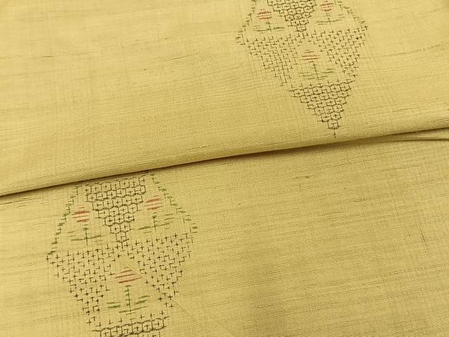 平和屋着物▽結城紬 単衣 80亀甲 幾何学文様 正絹 逸品 AAAW1636fy