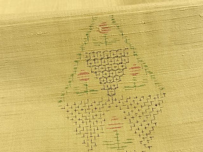 平和屋着物▽結城紬 単衣 80亀甲 幾何学文様 正絹 逸品 AAAW1636fy
