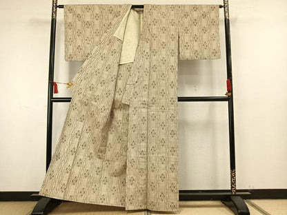 平和屋着物▽上質な紬　単衣　立涌文　正絹　逸品　AAAW1640fy