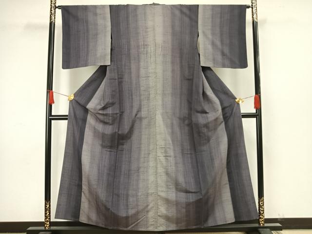 平和屋着物▽上質な紬　単衣　縞　正絹　逸品　AAAW1646fy