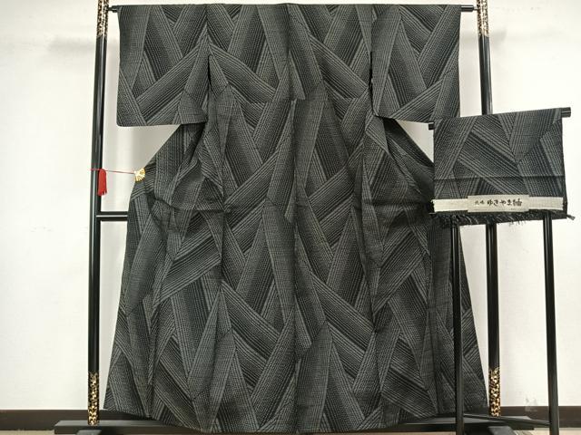 平和屋着物▽六條ゆきやま紬 単衣 切嵌文 証紙付き 正絹 逸品 AAAW1655fy