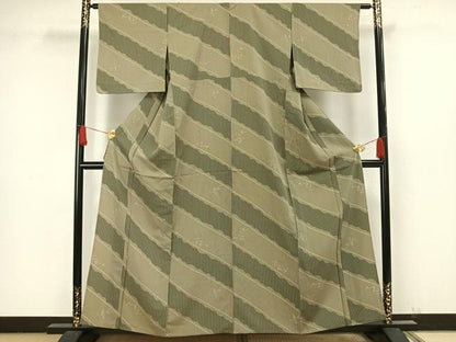 平和屋着物▽上質な小紋 単衣 蔦の葉斜線文 近鉄扱い 正絹 逸品 AAAW1658fy