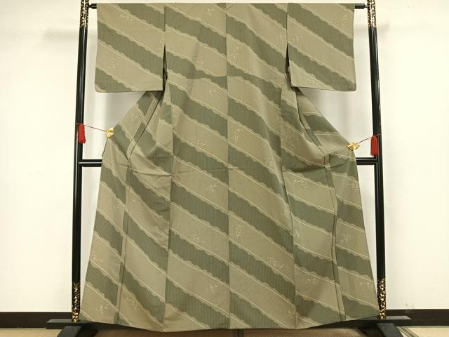 平和屋着物▽上質な小紋 単衣 蔦の葉斜線文 近鉄扱い 正絹 逸品 AAAW1658fy
