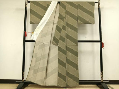 平和屋着物▽上質な小紋 単衣 蔦の葉斜線文 近鉄扱い 正絹 逸品 AAAW1658fy