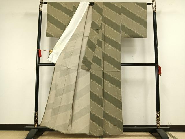 平和屋着物▽上質な小紋 単衣 蔦の葉斜線文 近鉄扱い 正絹 逸品 AAAW1658fy