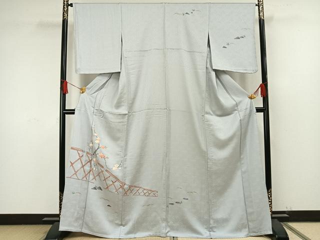 平和屋着物▽訪問着　単衣　刺繍　風景枝花文　金彩　正絹　逸品　未使用　AAAW1667fy