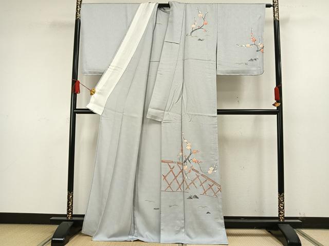 平和屋着物▽訪問着　単衣　刺繍　風景枝花文　金彩　正絹　逸品　未使用　AAAW1667fy