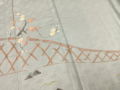 平和屋着物▽訪問着　単衣　刺繍　風景枝花文　金彩　正絹　逸品　未使用　AAAW1667fy