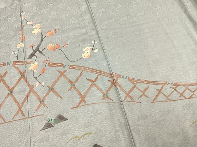 平和屋着物▽訪問着　単衣　刺繍　風景枝花文　金彩　正絹　逸品　未使用　AAAW1667fy