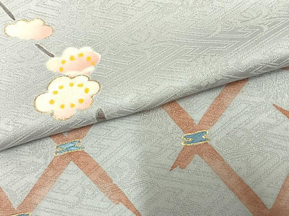 平和屋着物▽訪問着　単衣　刺繍　風景枝花文　金彩　正絹　逸品　未使用　AAAW1667fy