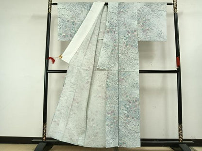 平和屋着物▽小紋 単衣 御所車草花文 洗える着物 AAAW1668fy