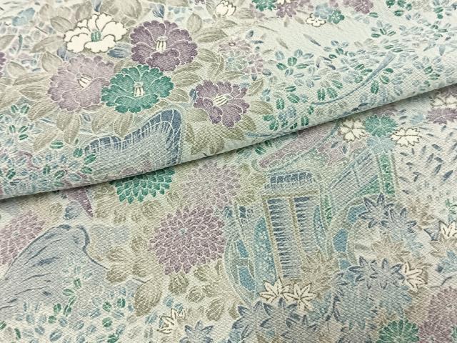 平和屋着物▽小紋 単衣 御所車草花文 洗える着物 AAAW1668fy