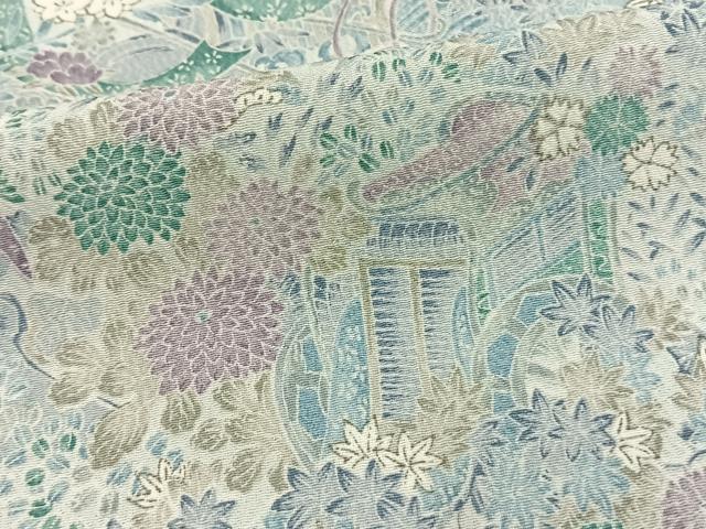 平和屋着物▽小紋 単衣 御所車草花文 洗える着物 AAAW1668fy