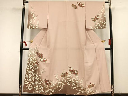 平和屋着物▽訪問着 単衣 地紙花文 金彩 正絹 逸品 AAAW1673fy