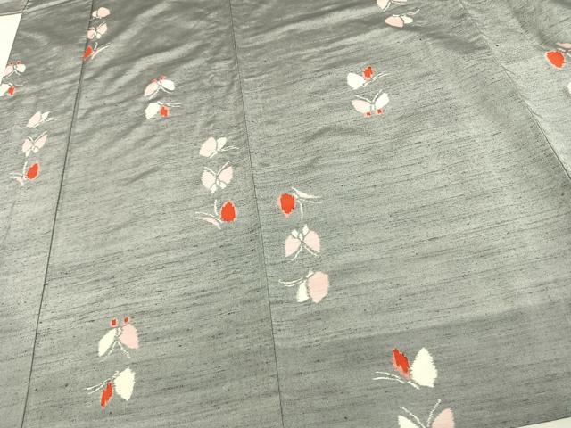 平和屋着物▽上質な紬 単衣 舞蝶文 正絹 逸品 AAAW1674fy