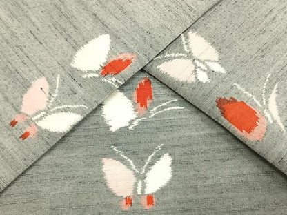 平和屋着物▽上質な紬 単衣 舞蝶文 正絹 逸品 AAAW1674fy