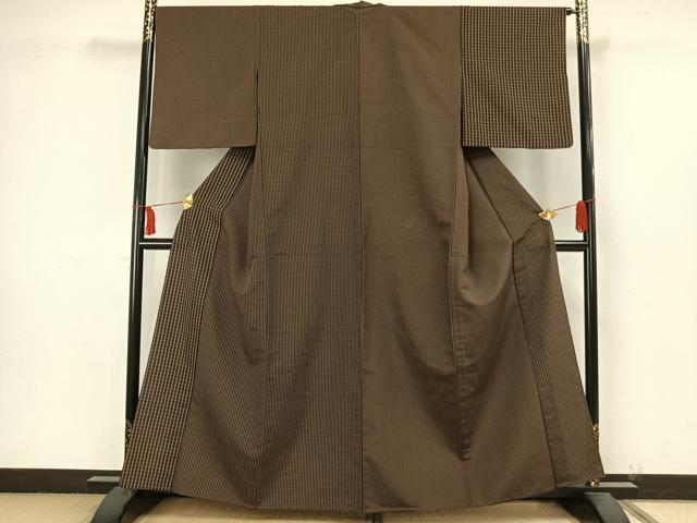 平和屋着物▽訪問着 単衣 お召地 片身変わり 格子 さが美扱い 正絹 逸品 AAAW1675fy