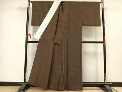 平和屋着物▽訪問着 単衣 お召地 片身変わり 格子 さが美扱い 正絹 逸品 AAAW1675fy