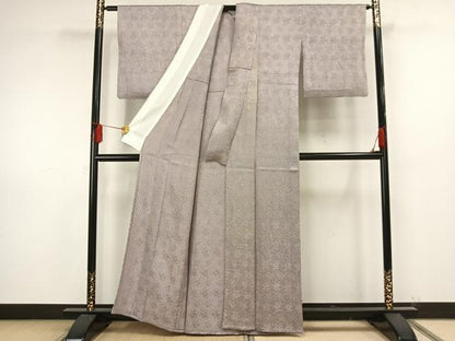 平和屋着物▽名門 藤娘きぬたや・木目絞り 小紋 単衣 草花文 正絹 逸品 AAAW1678fy