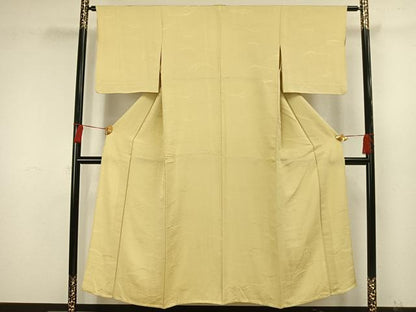 平和屋着物▽上質な色無地 単衣 雪芝地紋 淡黄色 正絹 逸品 AAAW1685fy