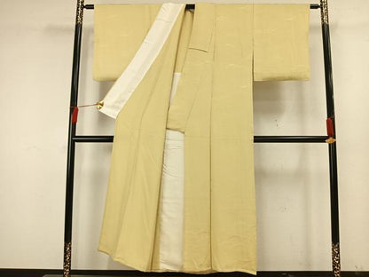 平和屋着物▽上質な色無地 単衣 雪芝地紋 淡黄色 正絹 逸品 AAAW1685fy