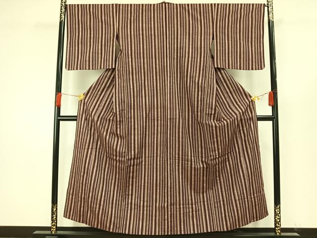 平和屋着物▽上質な紬 単衣 縞 正絹 逸品 AAAW1687fy