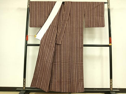 平和屋着物▽上質な紬 単衣 縞 正絹 逸品 AAAW1687fy