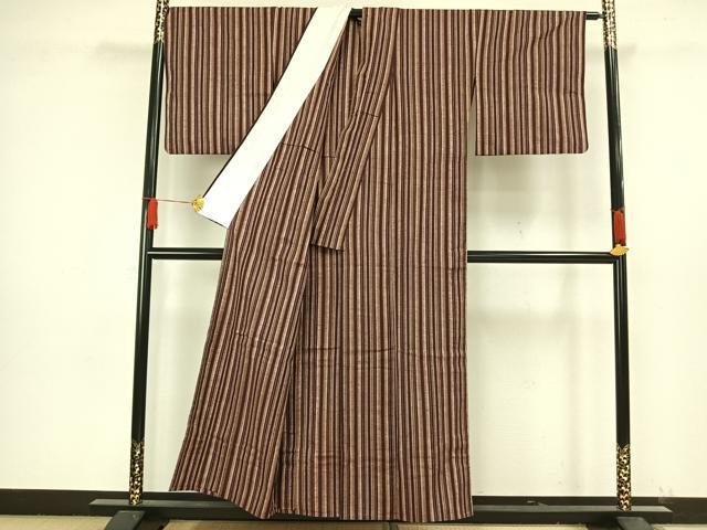 平和屋着物▽上質な紬 単衣 縞 正絹 逸品 AAAW1687fy
