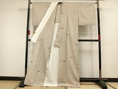 平和屋着物▽お召 単衣 紬地 絞り 幾何学文様 ロング丈 正絹 逸品 AAAW1702fy