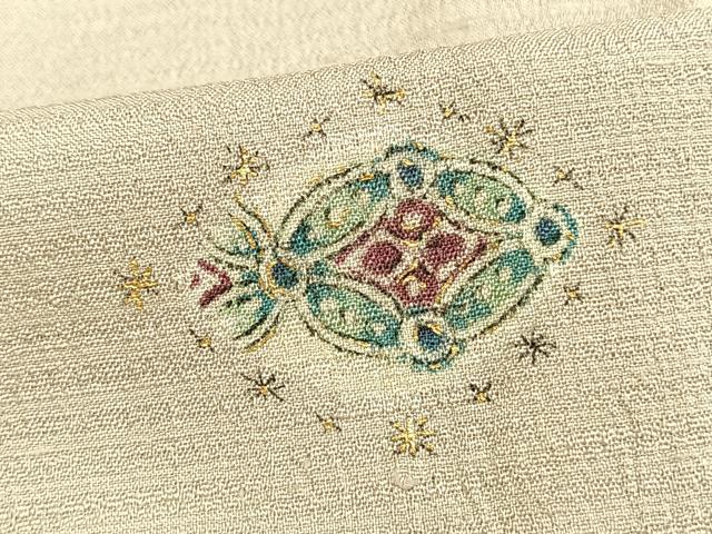 平和屋着物▽お召 単衣 紬地 絞り 幾何学文様 ロング丈 正絹 逸品 AAAW1702fy