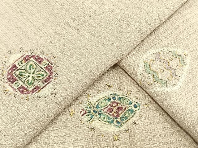平和屋着物▽お召 単衣 紬地 絞り 幾何学文様 ロング丈 正絹 逸品 AAAW1702fy