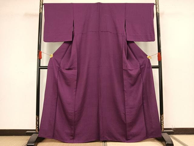 平和屋着物▽上質な色無地　単衣　割付き地紋　葡萄染色　正絹　逸品　AABJ3137ck
