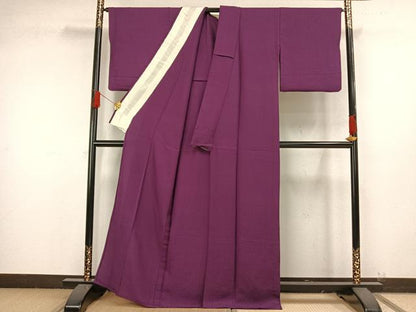 平和屋着物▽上質な色無地　単衣　割付き地紋　葡萄染色　正絹　逸品　AABJ3137ck