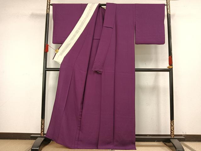 平和屋着物▽上質な色無地　単衣　割付き地紋　葡萄染色　正絹　逸品　AABJ3137ck